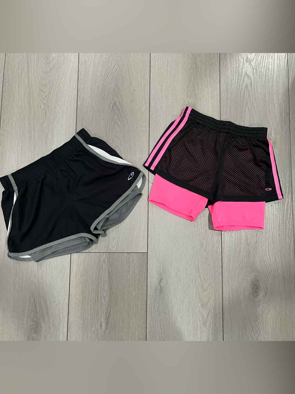 Champion Kids Girls Dual-Layer Athletic Shorts - Black & Hot Pink